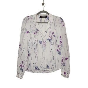 Vintage 70s Isabelle Floral Flower Art Button Shirt Office Siren Core Paris Euro